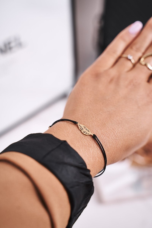 Women's Bracelet Gold Feather Black String Bird