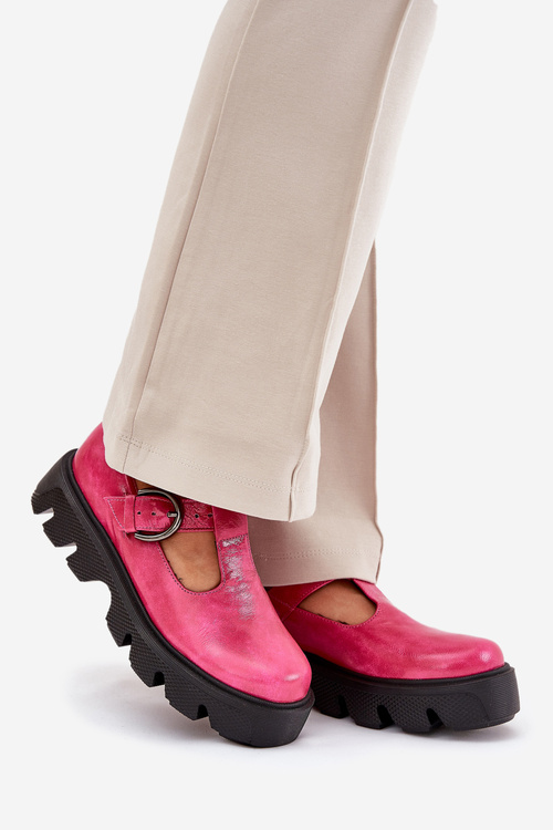 Patent Leather Shoes With Buckle Zazoo 20183 Fuchsia