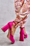 Czółenka Zamszowe Masywny Obcas Platforma Fuksja Diame