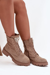 Women's work boots with crystals on the tongue beige Rosira