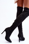 Over-the-Knee Suede Boots on Heel  Black Calfi