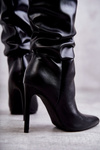 Crinkled Leather Boots On A High Heel Black Caren
