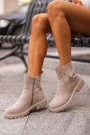 Warm Ankle Boots With Zipper And Decorative Strap Beige Labenne