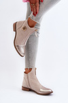 Women's Ankle Boots with Flat Heel and Zip Beige Loratie