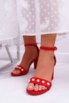 Women's Stiletto Sandals with Pearls Red Renes