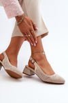 Beige Block Heel Court Shoes by Gemifa