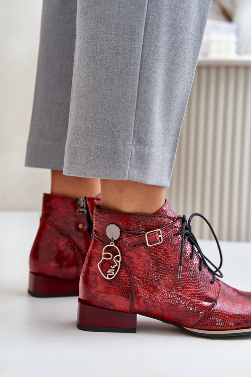 Women's Leather Patent Ankle Boots Maciejka Red 5743A-08