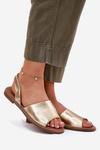 Ladies Sandals On Flat Heel Eco Leather Golden Dereka