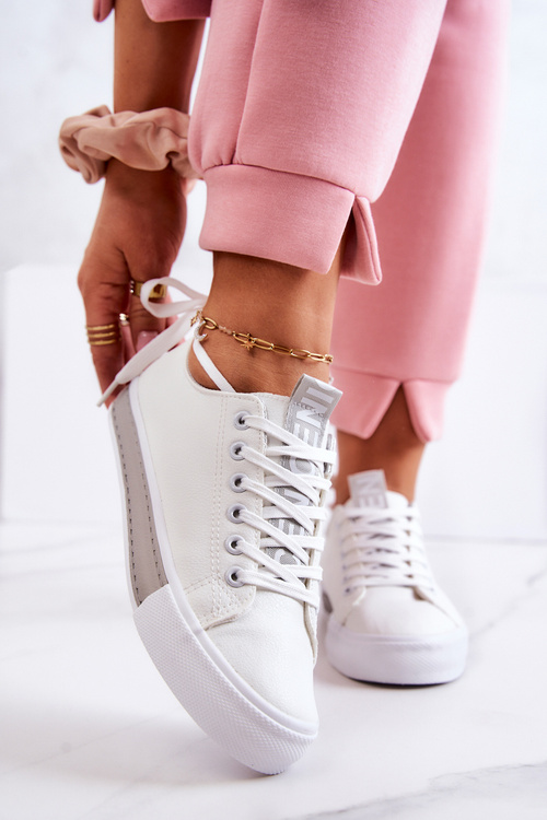 Women's Leather Sneakers White and Grey Mikayla
