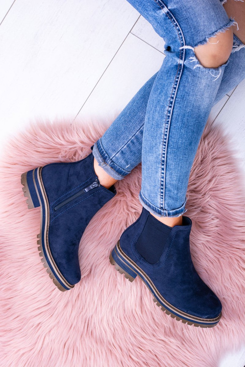 Navy Blue Women's Flat Heel Gravis Stiletto Boots