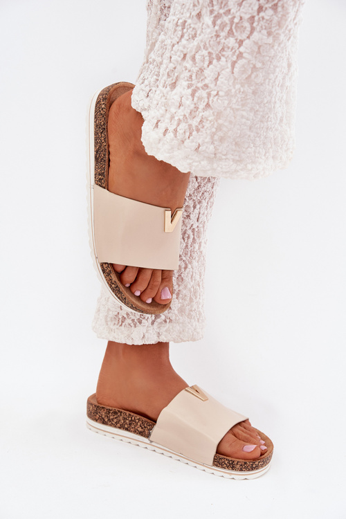 Women's sandals on cork platform with decorative detail beige Vessira