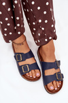 Women's cork platform sandals with buckles navy Vesina