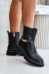 Leather Women's Ankle Boots With Strap Insulated GOE OO2N4150 Black