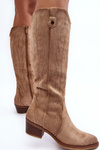 Low Heel Cowboy Boots Suede Beige Lunah 