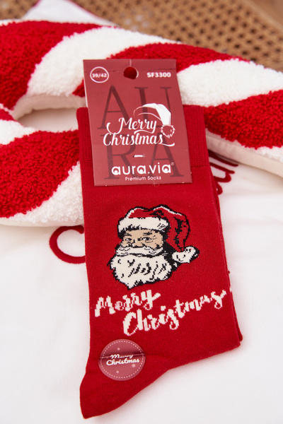 Męskie Skarpetki Świąteczne Mikołaj Merry Christmas Czerwone