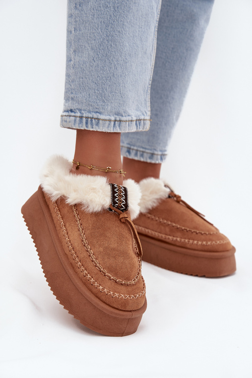 Women's Snow Boots On Platform With Fur And Stitching Camel Kellina