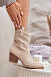Cowboy Ankle Boots On Heel Made Of Eco Suede Light Beige Narinae