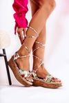 Women's Tied Sandals Espadrilles With Flowers White Lamour