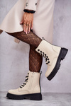 Women's Leather Boots Workers Light Beige Denila