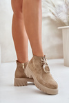 Suede Ankle Boots With Golden Decoration Beige Zazoo 2952