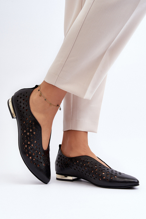 Cut-out Ballerina Flats in Genuine Leather Zazoo 2883 Black