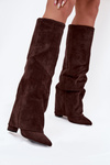 Insulated Women's Boots with Turned Cuff on Heel Eco Suede Chocolate Elivira