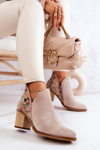 Botki Damskie Skórzane Maciejka Jasnobeżowe 04492