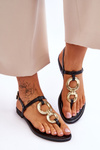 Leather Flat Heel Flip Flops Black Keep Going