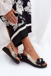 Ladies sandals with decorative flower golden Divonne