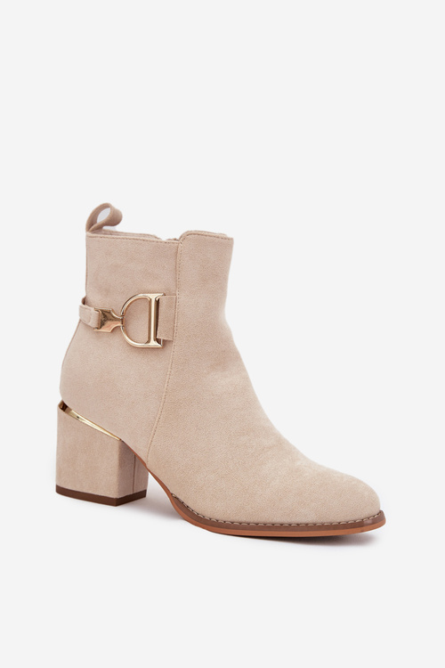 Insulated women's ankle boots with heel with gold elements light beige Ambrine