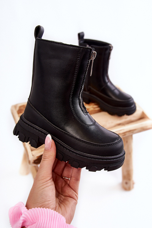 Fashionable High Leather Boots With Zipper Black Daffy 