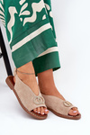 Ladies Sandals With Decoration On Flat Heel Eco Suede Beige Ralisses