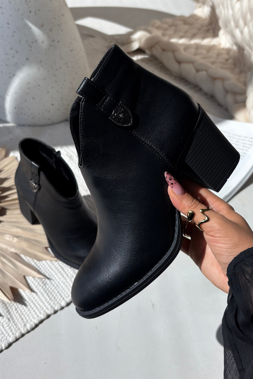 Insulated Women's Ankle Boots On Heel From Eco Leather Black Talienne