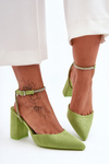 Decorative Ribbon Leather Pumps Green Lirosa 
