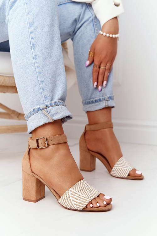 Sandały Z Plecionką Na Słupku Jasny Brąz Honeymoon