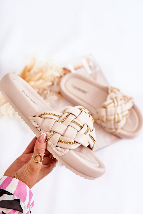 Women's Leather Slippers With A Chain Beige Soline
