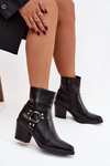 Damskie Botki Obcas Słupek Ocieplane Z Ozdobnym Elementem Czarne Jurelle