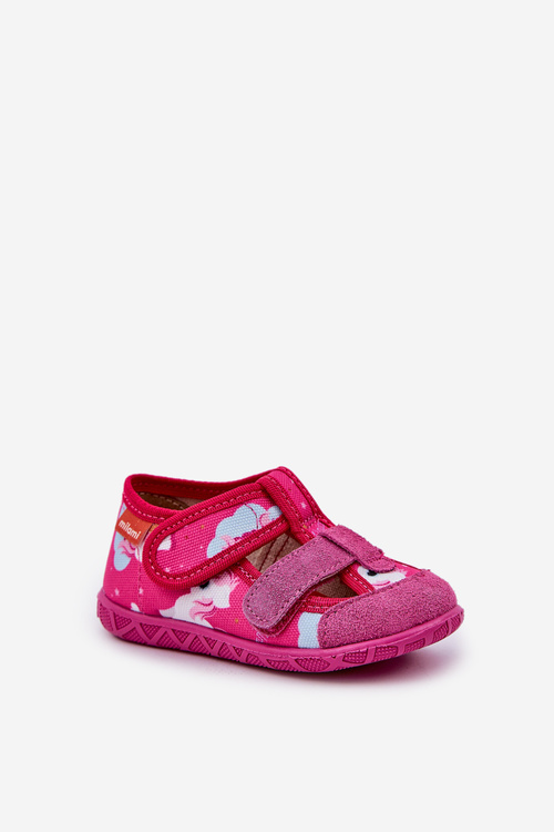 Children's slippers Milami with Velcro in unicorns fuchsia Reathiana