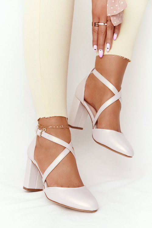 Pearl Pumps On A Block Heel Sergio Leone SK863 Beige