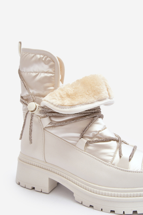 Women's White Snow Boots with Decorative Lacing Rilana