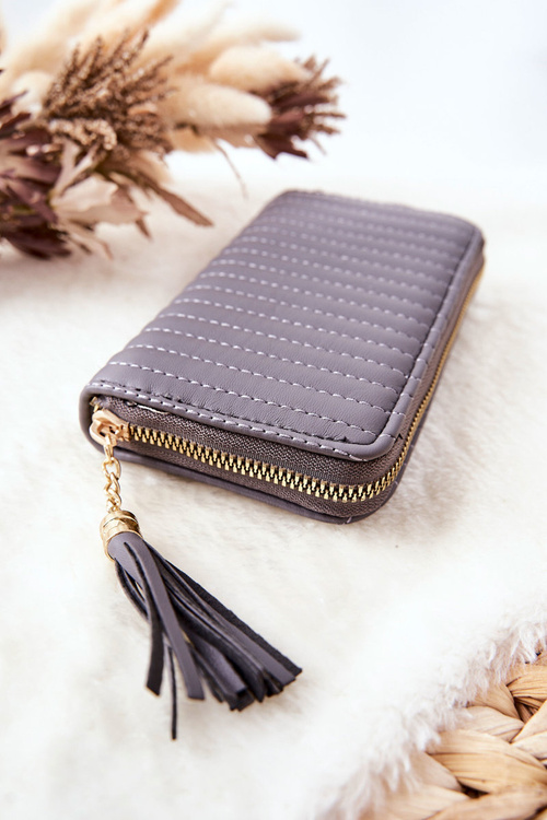 Quilted Wallet with Tassel Grey