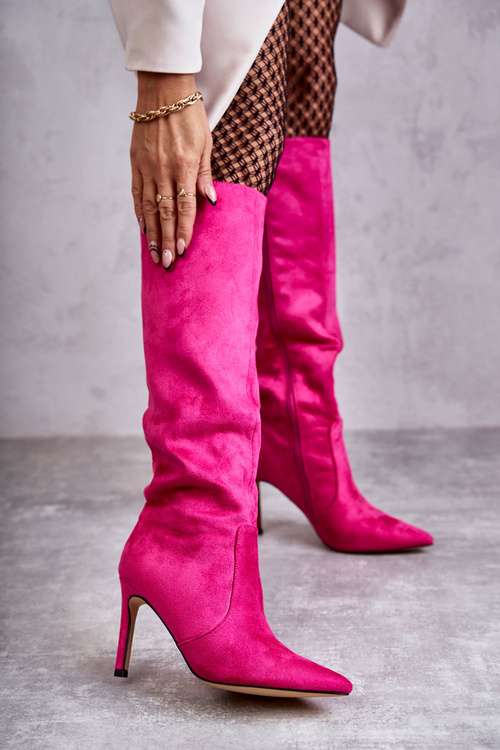 Kozaki Zamszowe Obcas Szpilka Różowe Carite