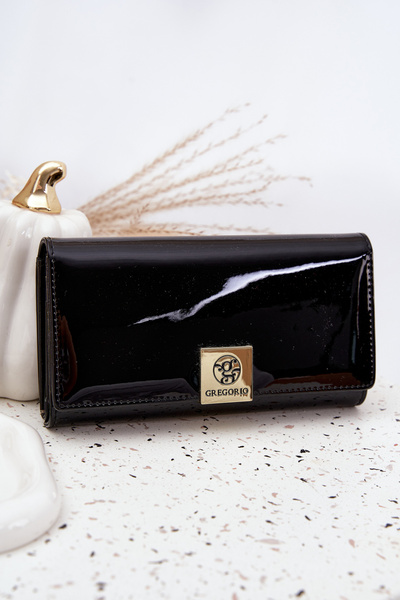 Lacquered Ladies Wallet with Little Beads Black Selavie