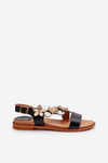Women's Leather Sandals Adorned with Flowers Laura Messi 2762 Black