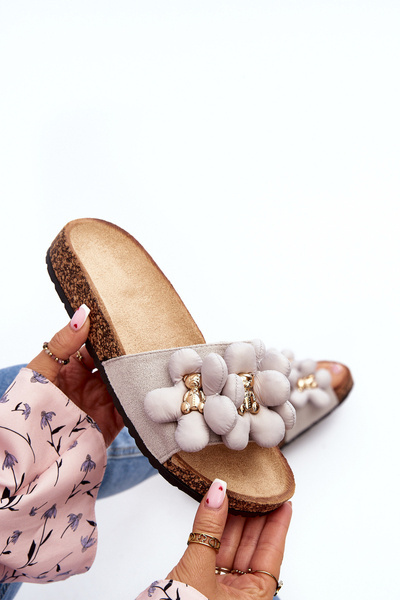 Women's Grey Sandals with Decorations Bunlia