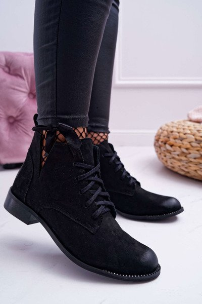 Boots Women's Flat Heel Nubuck Black Nicole 2420