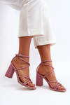 Pink Strappy Sandals with Block Heel Herfiana