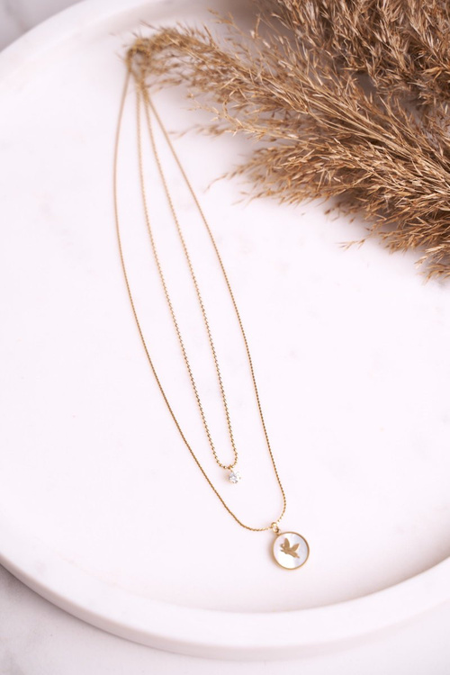 Double Necklace Butterfly and Cubic Zirconia Gold Butterfly