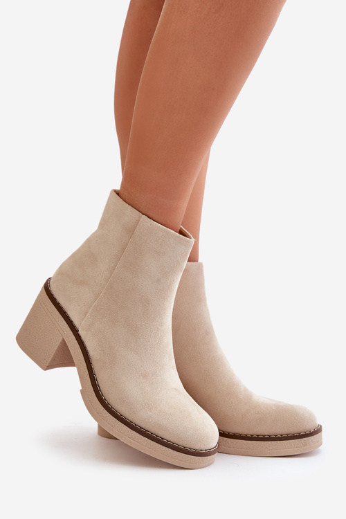 Heeled Ankle Boots Eco Suede Insulated With Zipper Beige Lerallea