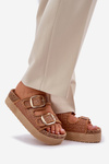 Sandals With Weaving And Buckles On A Massive Platform Camel Aralissea